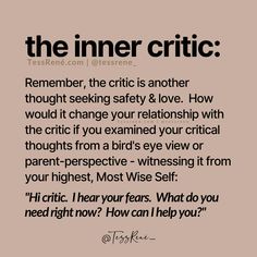 Inner Critic Worksheet, Therapist Sayings, Boundaries Quotes, Better Self, When You Were Young, Therapy Worksheets, Negative Self Talk