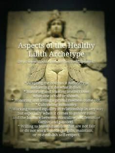 an ancient statue with the words aspects of the healthy illith archetype