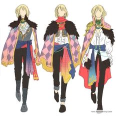 three different views of an anime character's outfits