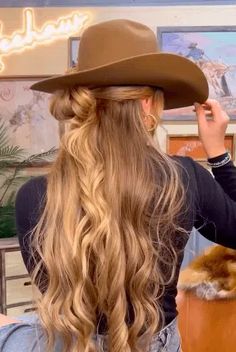 Wedding Hairstyles With Cowboy Hat, Updo With Cowboy Hat, Hairstyles For Cowboy Hats Hair, Hair Styles For Cowboy Hats, Hairstyles With A Cowboy Hat, Hat Hairstyles For Long Hair, Hair Styles With Cowboy Hat, Hairstyles For Cowboy Hats, Cute Cowgirl Hairstyles