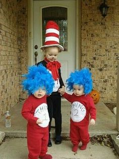 two children dressed up as dr seuss and cat in the hat