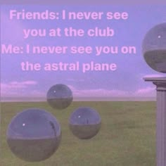 an advertisement for the astral plane shows three balls floating in the air, and one is on top of a pole