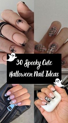 Halloween Nails Short Almond, Horror Nails Halloween, Simple Halloween Nails Short, Ghost Face Nails, Halloween Nails Short, Nails Design Simple, Nails Spooky