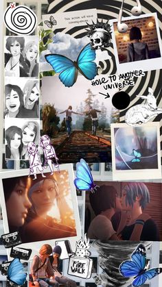 a collage of pictures with people and butterflies