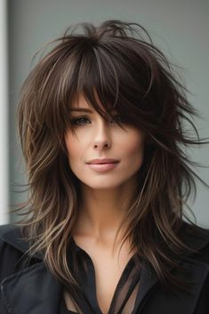 60 Lovely Long Shag Haircuts for Effortless Stylish Looks In 2025 Blonde Highlights On Dark Hair, Long Shag Haircut, Long Shag, Shag Haircuts, Dark Hair With Highlights, Heart Face, Shag Haircut, Heart Face Shape, Blonde Highlights