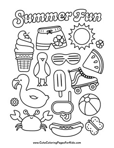 the summer fun coloring page is shown in black and white, with an image of ice cream