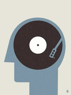 a man's head with a record in it