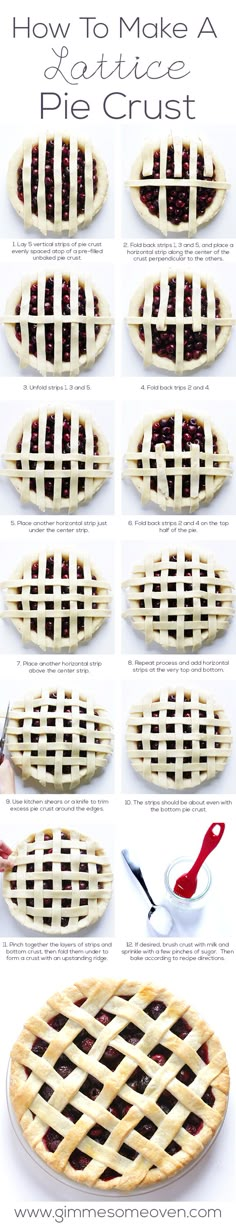 the instructions for how to make a latticed pie crust, with pictures and text below