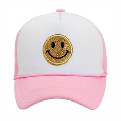 Baby Pink Smiley Trucker Hat One Size Pink Smiley, Mens Sun Hats, Summer Sun Hat, Smiling Face, Summer Cotton, Smile Face, Elegant Fashion, Sun Hats, Hat Fashion