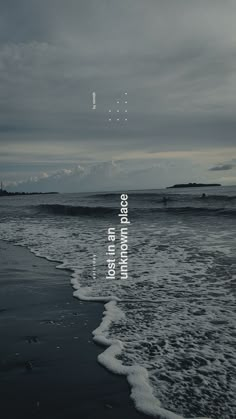 an image of the beach with waves coming in to shore and some words above it