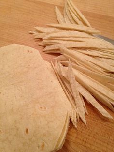 the tortilla has been cut up and ready to be put into the oven