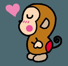 a drawing of a monkey with its eyes closed and tongue sticking out, next to a heart