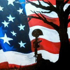 a painting of an american flag and a tree