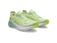 ASICS Women's GEL-Kayano 31 - Women's Running Shoes : Cool Matcha/Light Celadon : The primary materials that compose this product contain a minimum of 20 percent recycled content. Train yourself stronger for enhanced endurance wearing the ASICS Women's GEL-Kayano 31 Road Running Shoes. The upper features partially recycled composition with engineered mesh construction that improves breathability. The footwear also has external back heel counter that helps keep the foot stable and provide a more comfortable stride. Textile lining and OrthoLite X-55 insole provide enhanced comfort. 4D GUIDANCE SYSTEM helps create adaptive stability for a more balanced stride. FF BLAST PLUS ECO cushioning helps provide cloud-like comfort. Rearfoot PureGEL technology helps provide lightweight cushioning and so White Dolphin, Shoes Cool, Women's Running Shoes, Running Jacket