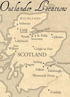 an old map with the names of scotland and other places to see in this country