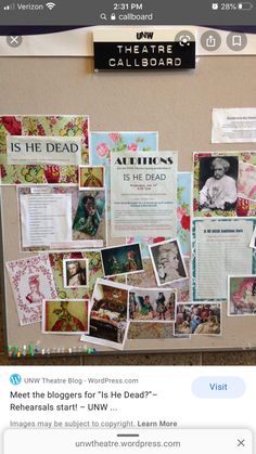 a bulletin board with many pictures on it and the caption is instagramted