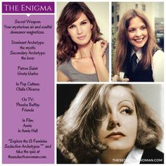 13 Feminine Seduction Archetypes, Women Love Power, Personality Archetypes, Love Power, Divine Feminine Spirituality, Greta Garbo, Art Of Seduction, The Lover, The Mystic