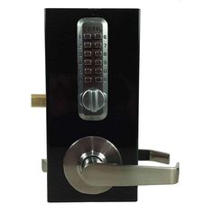 an electronic door handle with a keypad attached to it and a lock on the front