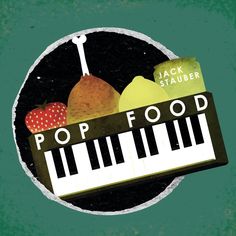 the logo for pop food is shown above an image of fruits and vegetables on a piano keyboard