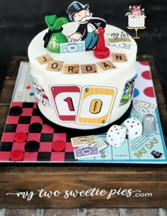 Board Game Cupcake Toppers, Board Game Wedding Cake, Board Game Cupcakes, Game Night Cake Ideas, Game Night Birthday Cake, Board Game Theme Birthday Party, Board Game Birthday Party Ideas, Board Game Birthday Cake