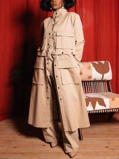 Buy Inexpensive Trench Coats at Stylewe online store, SPU: 16TR8CB7AE, Color: Khaki, Edition type:Loose, Thickness:Regular. Types Of Coats, Faux Leather Coat, Fitted Coat, Long Trench Coat, Leopard Print Top, Long Sleeves Coats, Long Sleeve Turtleneck, Trench Coats Women, City Style