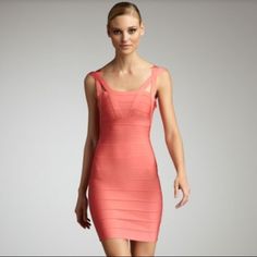 Brand New With Tags Herve Lger “Oria” Bandage Mini Dress In Pink Coral. Size Medium. Runs Small - Would Fit A True Small Or Xs. Herve Leger Dress, Peach Dress, Coral Dress, Dresses Pink, Herve Leger, Pink Coral, Types Of Dresses, Bandage Dress, Trend Setter