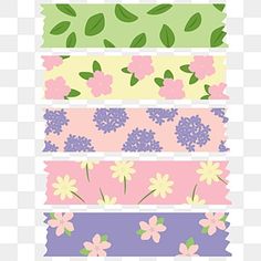 four different colored flowers and leaves on a white background, flower, pattern png and psd