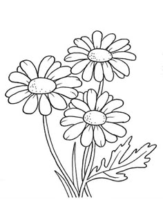 three daisies in a vase coloring page