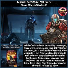 an image of a star wars video game with the caption that reads, legend fact 78 not every cloned order 66