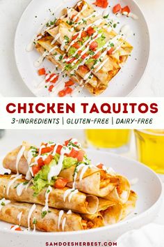 chicken taquitass with guacamole and salsa on the side