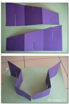 two pictures of the same purple box with one cut in half and another made out of paper