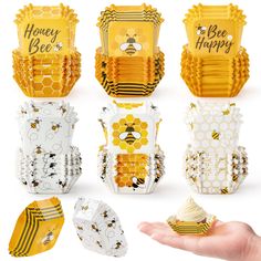 the honey bee cupcakes have been made from paper