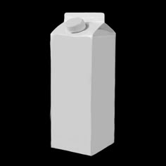 a white milk carton with a cap on the top and no lid is shown in front of a black background