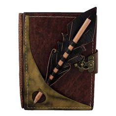 a brown leather wallet with two arrows on it