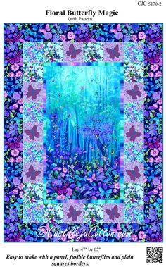 Floral Butterfly Magic Quilt With Panel, Quilt Panel Patterns, Throw Quilt Pattern, Quilting With Panels, Quilts With Panels, Quilting Borders, Large Scale Prints, Butterfly Quilt Pattern, Quilted Bag Patterns