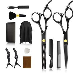 PRICES MAY VARY. ✁【 Use it Now 】: In this special period, you need a set hair cutting kit at home. Our hair cutting scissors perfectly meets your needs. 12pcs hair cutting tools include Straight Scissors x 1, Tooth Shears Scissor x 1, Clips x 2, Hair Razor Comb x 1, Dressing Hair Comb x 2, Barber Cape x 1, Hair Sweep Brush x 1, Regulator x 1, Cleaning Cloth x 1, Leather Bag x 1, includes everything you need to make a professional haircut or create a perfect stylish look ✁【 HIGH END Material 】: W Thinning Edges, Hair Thinning Scissors, Professional Haircut, Barbers Cut, Hair Spray Bottle, Black Hair Clips, Hair Thinning