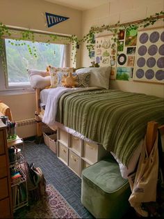 Simple Aesthetic Dorm Room, Weird Corner In Bedroom, Forest Dorm Room Aesthetic, 3 Bed Dorm Room Layout, Stony Brook University Dorms, Beachy Dorm Room Aesthetic, Green And Brown Dorm Room, Forest Green Dorm Room, Purple Dorm Room Ideas Color Schemes