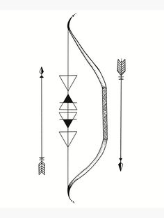 a black and white drawing of an arrow with two arrows on the opposite side of it