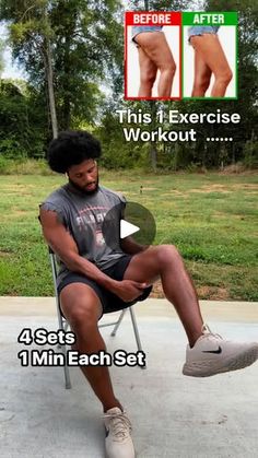 a man sitting in a chair with his legs crossed and showing how to use an exercise workout