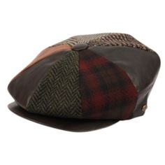 multi patch work newsboy cap with quilted satin lining material: 100% wool/faux leather color: multi patch Tweed Patchwork, Fiddler Cap, Mens Neckwear, Types Of Hats, Timeless Classic Style, Beret Hat, Flat Cap, Button Top