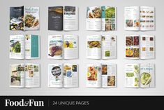 an open brochure with pictures of different foods