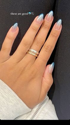 Blue Tip Ombre Nails, Grad Nails Acrylic Blue, Blue Ombré Chrome Nails, Blue White Ombré Nails, Blue Ombré Almond Nails, Ombré Light Blue Nails, Ombre Blue Nail Designs, Light Blue Ombre Nails Almond, Blue Nail Ombre