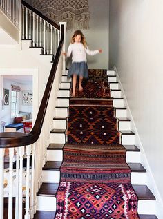 Upstairs Downstairs, Beautiful Stairs, Escalier Design, Layered Rugs, Carpet Stairs, Stair Runner, The Design Files, Eclectic Home, Love Home