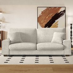 a living room scene with focus on the couch