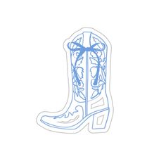 a drawing of a cowboy boot with a bow on the top and bottom, in blue ink