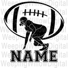 a football player with the word name on it and an image of a ball in the background