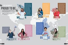 an image of people that are in different languages on the world map with words around them