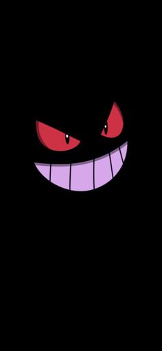 an evil face in the dark with red eyes and pink teeth, glowing from behind