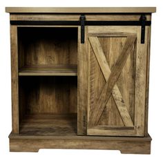 an old wooden cabinet with sliding doors on the front and side panels, isolated against a white background