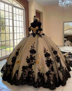 Black and Champagne Quinceanera Dresses 3D Flowers Sweet 15 16 Prom Ball Gowns Black Quince Dress, Champagne Quinceanera, Champagne Quinceanera Dresses, Vestido Charro, Black Quinceanera Dresses, Quinceanera Dresses Gold, Mexican Quinceanera Dresses, Quinceanera Themes Dresses, Charro Quinceanera Dresses